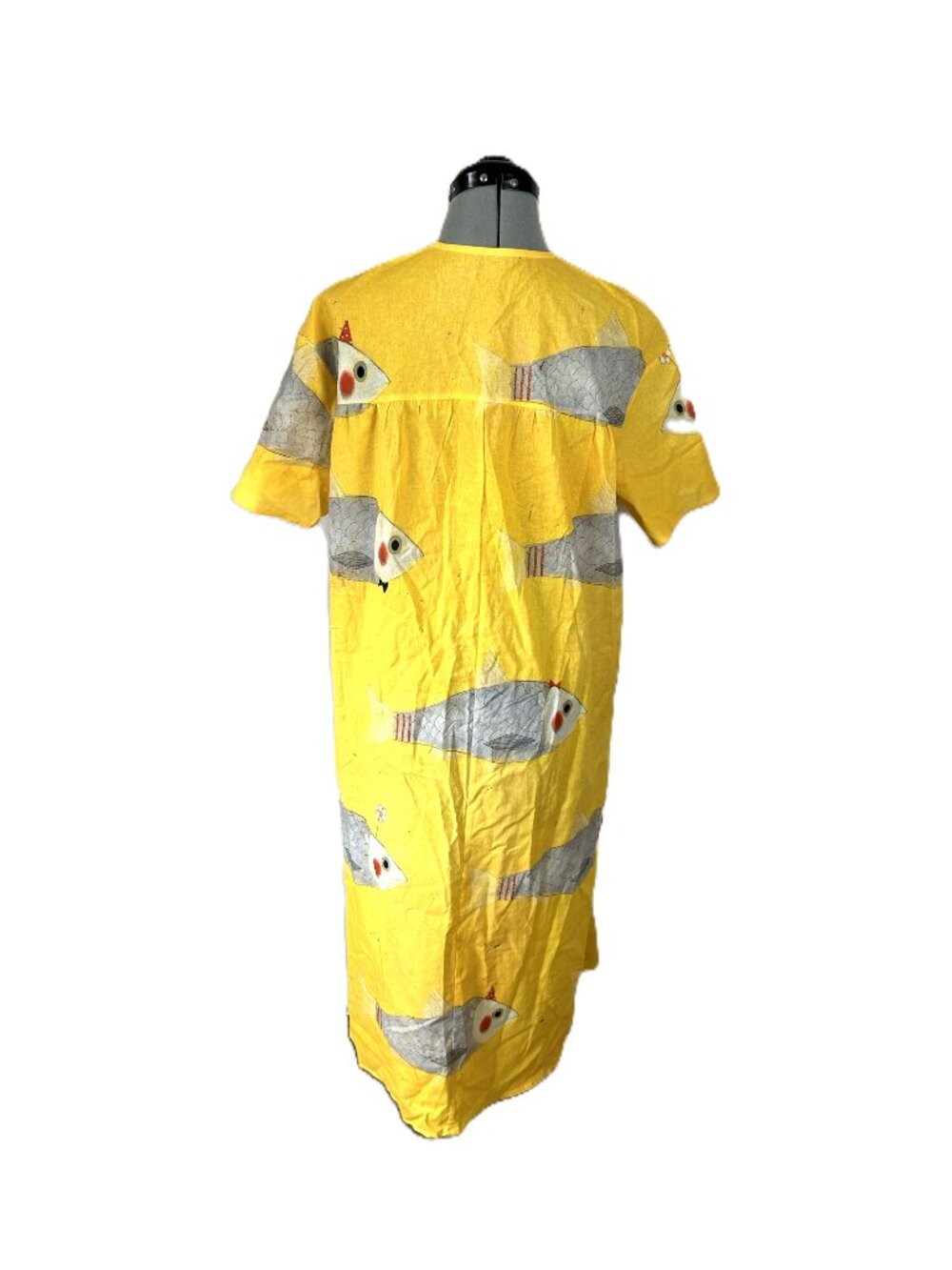 Fish Print Muumuu Dress M Yellow - Picture 4 of 6